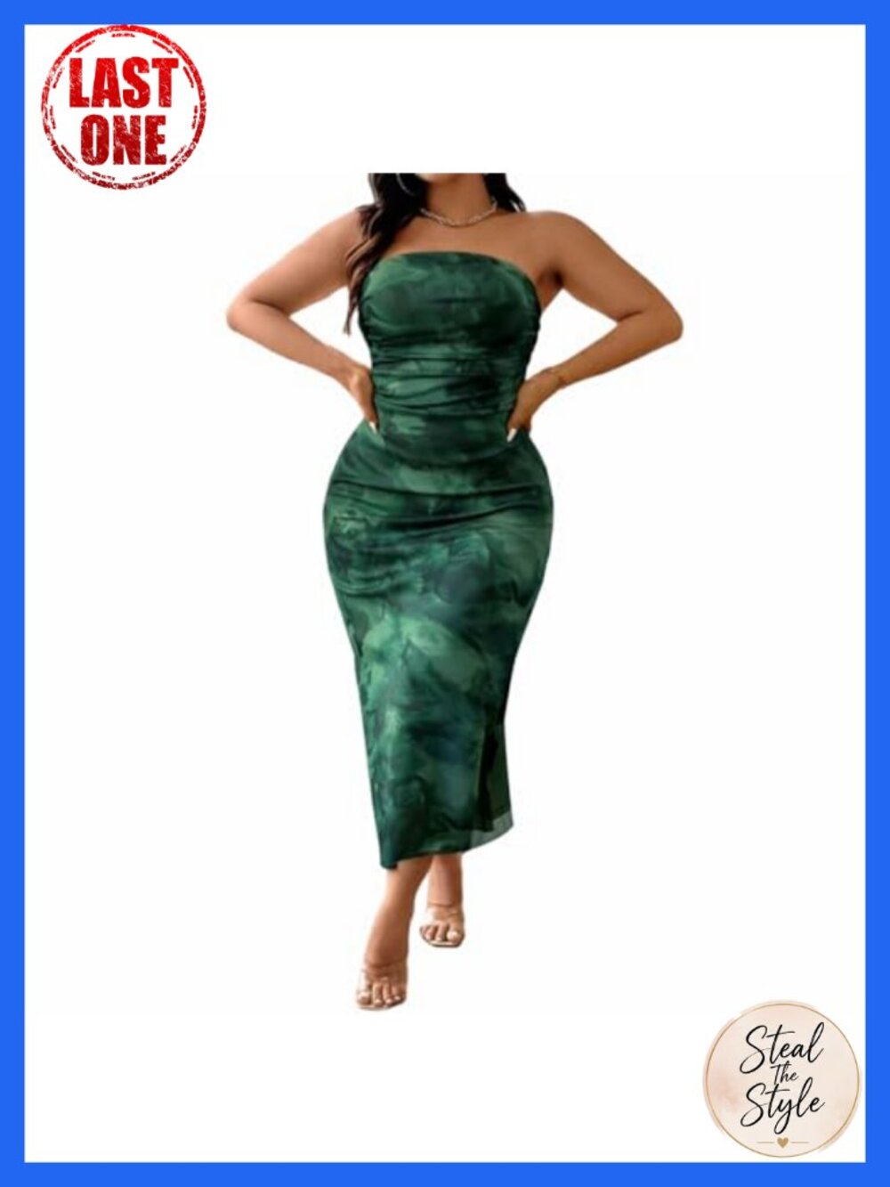 Plus Size Strapless Bodycon Maxi Dress with Mesh Overlay